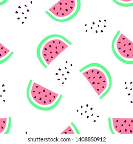 Summer seamless pattern with watermelon slices and seeds.