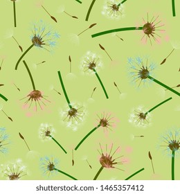 Summer seamless pattern with white dandelions. hand drawing. For textiles, packaging, fabric, wallpaper.Elegant vintage background