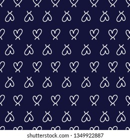 summer Seamless pattern white ropes and knots in the heart shape. Vector  regular repeating design for fashion,fabric,web,wallpaper and all prints on navy blue background color