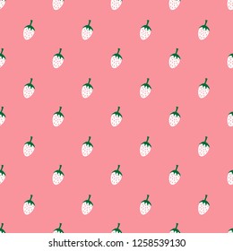 Summer seamless pattern white strawberries and hand drawn lettering it' summer time for print, texture.