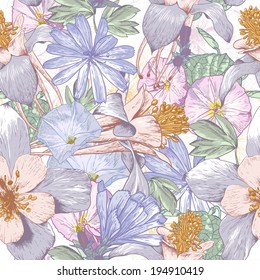 Summer seamless pattern with wildflowers. Beautiful floral bouquet.