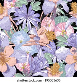 Summer seamless pattern with wildflowers. Beautiful floral bouquet.