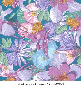 Summer seamless pattern with wildflowers. Beautiful floral bouquet.