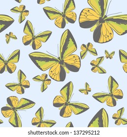 Summer seamless pattern with yellow butterflies