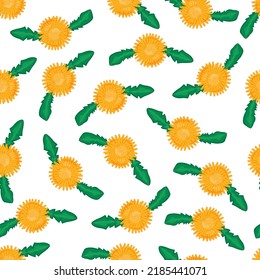 Summer seamless pattern with yellow dandelion flower 