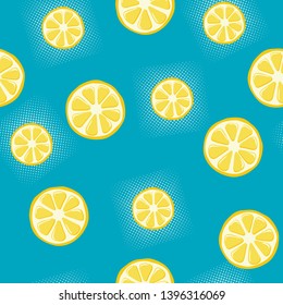 Summer seamless pattern with yellow lemons. Fruit repeating background. Vector bright print on fabric