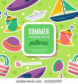 SUMMER seamless patterns : Summer Beach Agenda White 
Outline