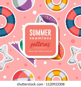 SUMMER seamless patterns : Beach Ball White OutLine