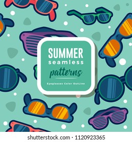 SUMMER seamless patterns : Eyeglasses Color OutLine