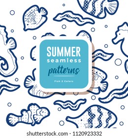 SUMMER seamless patterns : Fish 2 Colors