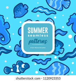 SUMMER seamless patterns : Fish Monochrome