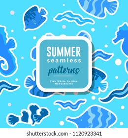 SUMMER seamless patterns : Fish White Outline
Monochrome