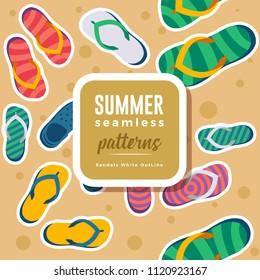 SUMMER seamless patterns : Sandals White OutLine