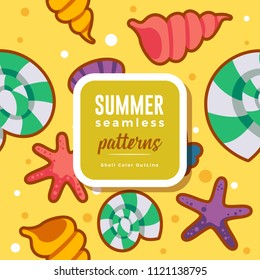 SUMMER seamless patterns : Shell Ball Color Outline