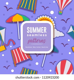 SUMMER seamless patterns : Summer Sky Color OutLine
