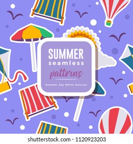 SUMMER seamless patterns : Summer Sky Color OutLine