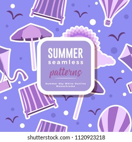 SUMMER seamless patterns : Summer Sky White Outline
Monochrome