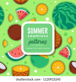 SUMMER seamless patterns : SUMMER seamless patterns : Tropical Fruit Color Outline