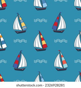 Summer seamless patterns with yachts. For fashion print and decorative packaging.