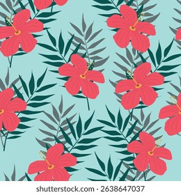 Summer seamless pattern.Tropical red flowers for poster or fabric