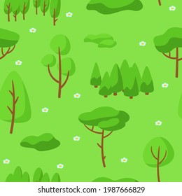 Lámpara de verano sin costura con bosque, árboles y arbustos.