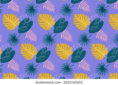 Summer seamless repeating pattern of tropical leaves.