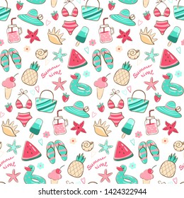 Summer seamless set with hand drawn elements