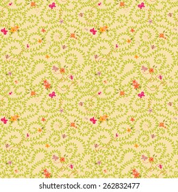 summer seamless texture, floral pattern with bees ans butterflies, vector illustration
