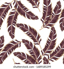 Summer seamless tropical pattern with bright leaves and plants on a delicate background. Beautiful seamless vector floral pattern. Exotic jungle wallpaper. Colorful stylish floral.
