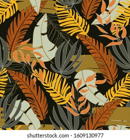 Summer seamless tropical pattern with colorful yellow plants 