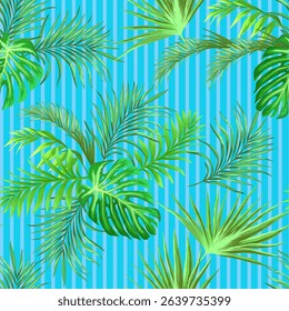 summer seamless tropical vector pattern with tropical plants and palm leaves. Vector summer background. Stock vector ESP 10..