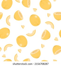 Summer seamless vector pattern with melon slices on white background. Hand drawn exotic fruit in cute ornament for textile, wrapping paper or print.