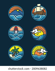 paquete de diseño plano marino de verano