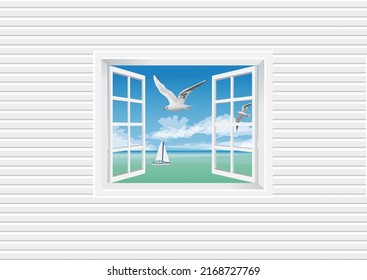 Escape de verano visto desde la ilustración window.vector