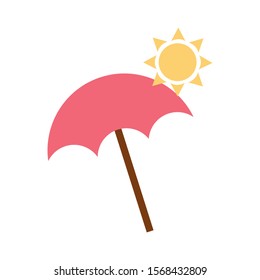 summer seascape with umbrella and sun vector illustration design