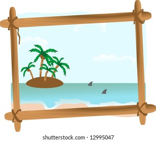 Summer seascape in wooden frame