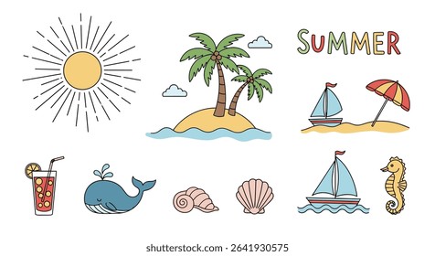 Summer Seaside Holiday Cute Hand Drawn Illustration Vector Style