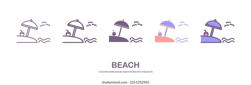 Summer seaside holiday vector icons set. The icons are pixel perfect, with editable stroke, carefully crafted with high attention to the detail. Outlined layer included. beach icon.