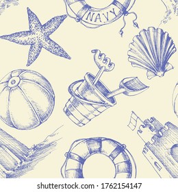 Summer seaside holidays and beach seamless pattern