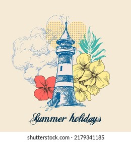 Summer seaside holidays seasonal card composition