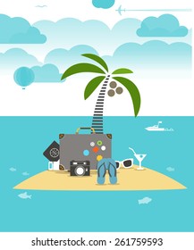 Summer seaside vacation flat illustration