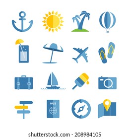 Symbole für Sommerferien am Meer. Unterschiedliche Kollektion