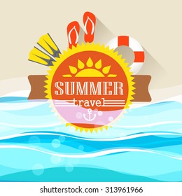 Ilustración de las vacaciones en la costa de verano