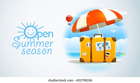 Summer seaside vacation illustration. Open summer season