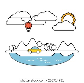 Summer seaside vacation illustration. Simple line design illustration