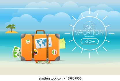 Summer seaside vacation illustration. Vector travel illustration