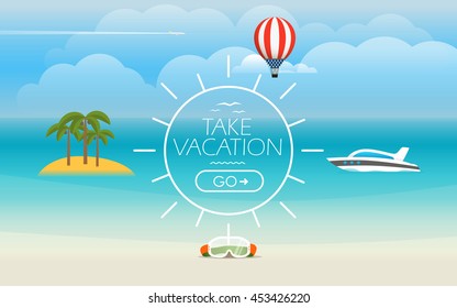 Summer seaside vacation illustration. Vector travel illustration