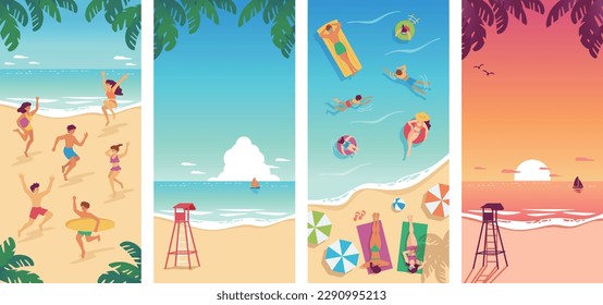 Summer seaside vacation landscape banner set