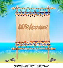 Summer seaside view poster. Vector background.