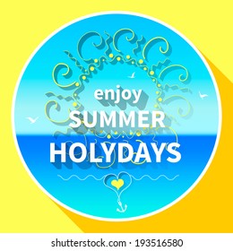 Summer, Seaside view poster. Vector background illustration